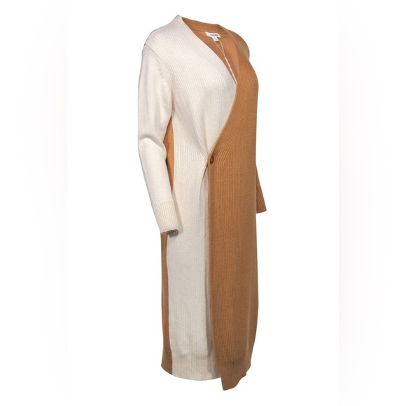 Prima - Camel & Ivory Two-Toned Wrap Maxi Sweater Dress. - Picture 6 of 6